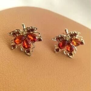 Autumn fall maple leaf rhinestonee crystal post earrings